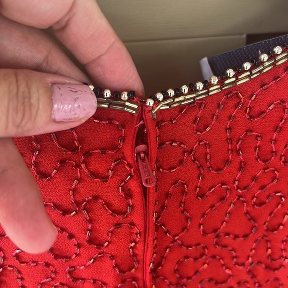 Vintage Laurence Kazar Sz M Allover Sequin Red Holiday Bow Novelty Trim Blouse - Picture 14 of 14